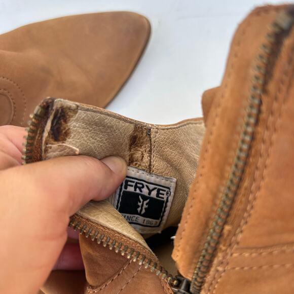 Frye Reina Leather Booties Camel Tan Heeled 7.5 Western Cowgirl Ankle Boots - Picture 7 of 13